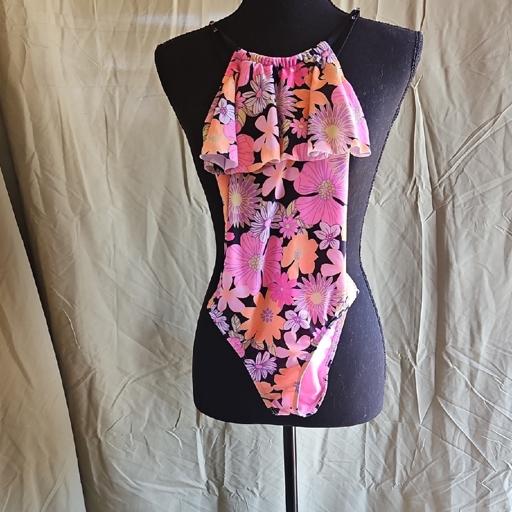 Wonder Nation Kids Floral One Piece Swimsuit - Pink and Black